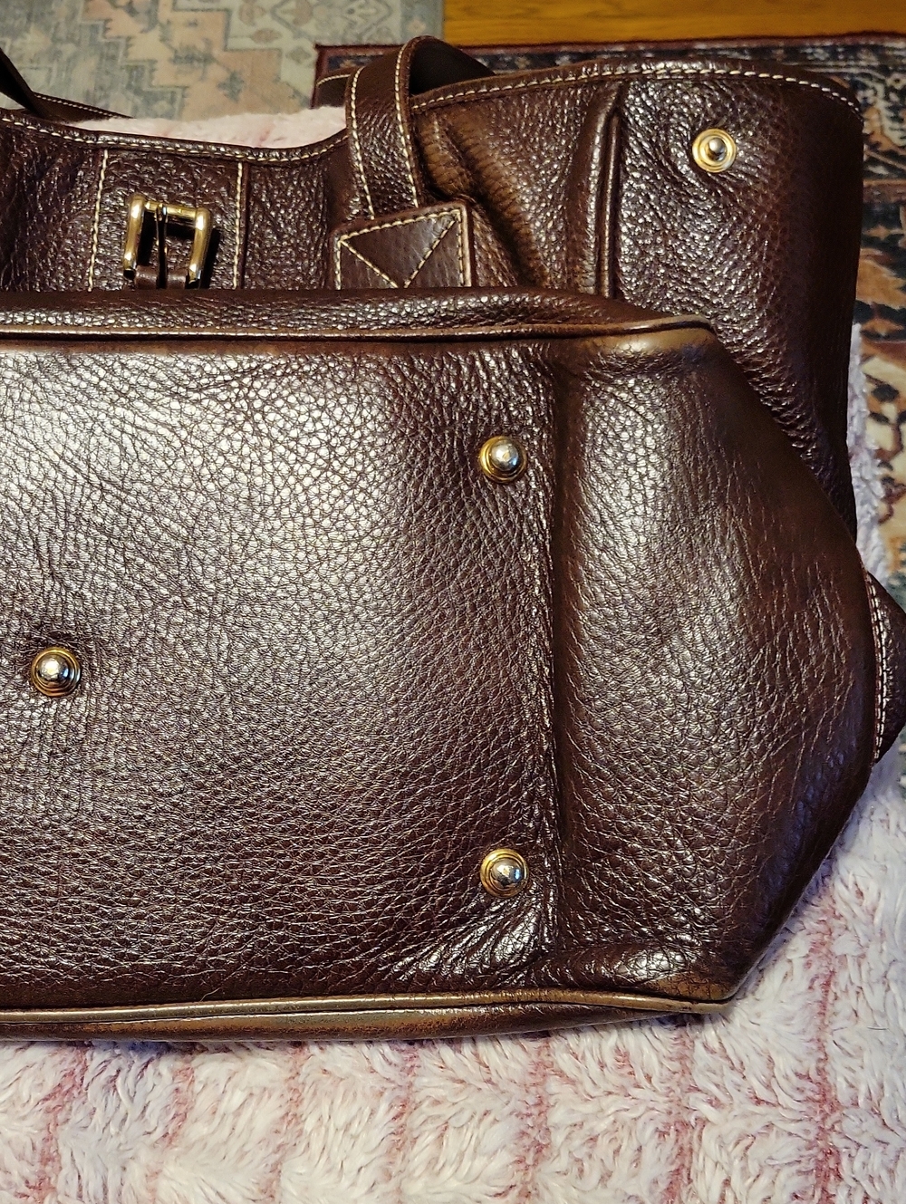 Vintage Dooney & Bourke Brown Pebble Leather Tote Ex-large - Picture 7 of 16